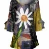Lily | Yellow & Gray Abstract Daisy Bow-Accent Three-Quarter Sleeve Tunic - Women & Plus