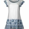 Lily | White & Blue Floral Stripe Flutter-Sleeve Hi-Low Tunic - Women & Plus
