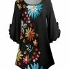 Lily | Black & Red Floral Ruffle-Accent Dolman Tunic - Women & Plus