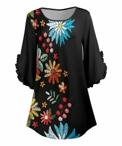 Lily | Black & Red Floral Ruffle-Accent Dolman Tunic - Women & Plus