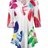 Lily | White & Pink Floral V-Neck Three-Quarter Sleeve Tunic - Women & Plus