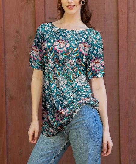 Lily | Teal & Pink Floral Boatneck Tunic - Women & Plus 1 Lily | Teal & Pink Floral Boatneck Tunic - Women & Plus