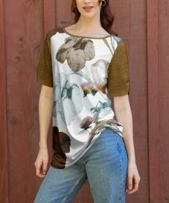 Lily | White & Brown Floral Boatneck Tunic - Women & Plus