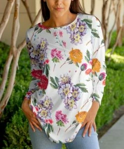 Lily | White & Pink Floral Long-Sleeve Tunic - Women & Plus