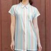 Lily | Blue & Pink Stripe Button-Up Tunic - Women & Plus