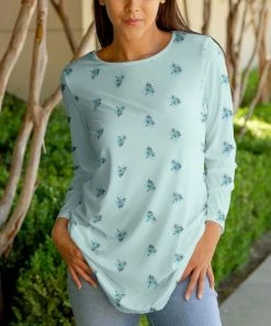 Lily | Aqua Blue Floral Long-Sleeve Tunic - Women & Plus