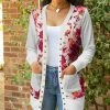 Lily | White & Red Floral Button-Up Cardigan - Women & Plus