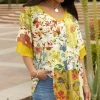 Lily | Yellow & Cream Floral Patchwork Layered-Sleeve V-Neck Tunic - Women & Plus