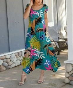 Lily | Teal & Pink Tropical Handkerchief Maxi Dress - Women & Plus