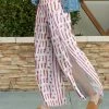 Lily | White & Pink Geometric Side-Slit Palazzo Pants - Women & Plus