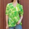 Lily | Green & White Brushstroke Half-Sleeve V-Neck Tunic - Women & Plus