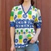 Lily | White & Blue Floral Pineapple Half-Sleeve V-Neck Tunic - Women & Plus