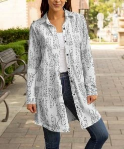 Lily | White & Black Abstract Longline Shacket - Women & Plus