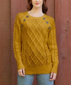 Lily | Gold Button-Accent Cable-Knit Sweater - Women & Plus