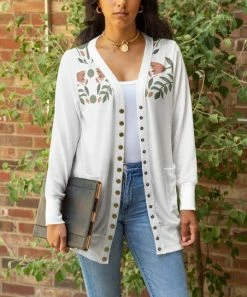 Lily | White & Pink Floral Pocket Snap-Up Cardigan - Women & Plus