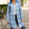 Lily | Light Blue Plaid Longline Shacket - Women & Plus