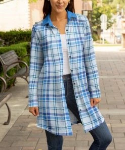 Lily | Light Blue Plaid Longline Shacket - Women & Plus
