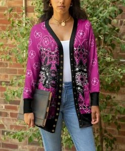 Lily | Pink & Black Floral Pocket Snap-Up Cardigan - Women & Plus