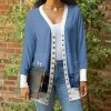 Lily | Blue & White Stripe Paisley Pocket Snap-Up Cardigan - Women & Plus