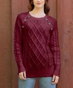 Lily | Dark Rose Button-Accent Cable-Knit Sweater - Women & Plus