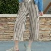Lily | Beige & White Stripe Drawstring Capri Pants - Women & Plus