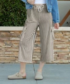 Lily | Beige & White Stripe Drawstring Capri Pants - Women & Plus