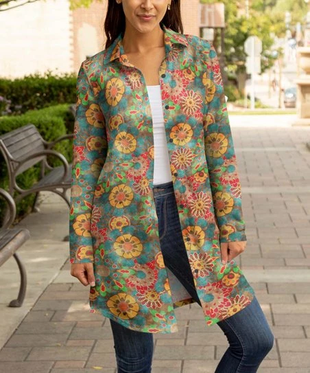Lily | Blue & Yellow Floral Longline Shacket - Women & Plus 1 Lily | Blue & Yellow Floral Longline Shacket - Women & Plus
