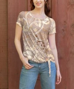 Lily | Beige Leopard Floral Short Sleeve Tie-Waist Top - Women & Plus