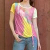 Lily | Pink & Yellow Abstract Short Sleeve Tie-Waist Top - Women & Plus
