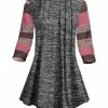 Lily | Gray & Pink Stripe Three-Quarter Sleeve Pleated Tunic - Women & Plus
