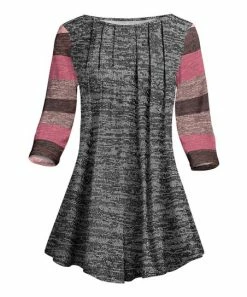 Lily | Gray & Pink Stripe Three-Quarter Sleeve Pleated Tunic - Women & Plus
