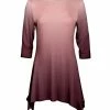 Lily | Pink & Mauve Ombré Three-Quarter Sleeve Sidetail Tunic - Women & Plus