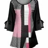 Lily | Black & Pink Houndstooth Bow-Accent Three-Quarter Sleeve Tunic - Women & Plus