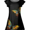 Lily | Black & Yellow Butterfly Flutter-Sleeve Hi-Low Tunic - Women & Plus