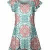 Lily | Turquoise & Rust Arabesque Flutter-Sleeve Hi-Low Tunic - Women & Plus