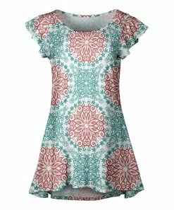 Lily | Turquoise & Rust Arabesque Flutter-Sleeve Hi-Low Tunic - Women & Plus