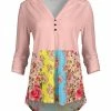 Lily | Pink & Blue Rose Patchwork Button-Front Hi-Low Tunic - Women & Plus