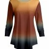 Lily | Rust & Blue Gradient Scoop-Neck Long-Sleeve Swing Tunic - Women & Plus