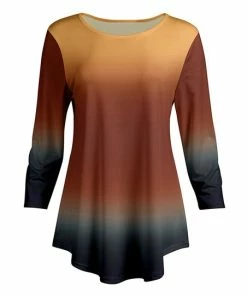 Lily | Rust & Blue Gradient Scoop-Neck Long-Sleeve Swing Tunic - Women & Plus