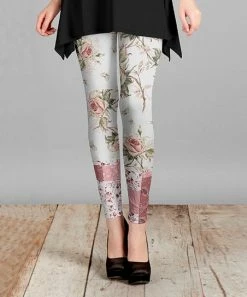 Lily | White & Pink Rose Leggings - Women & Plus