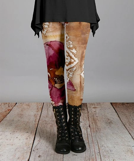 Lily | Brown & Purple Abstract Damask Leggings - Women & Plus 1 Lily | Brown & Purple Abstract Damask Leggings - Women & Plus