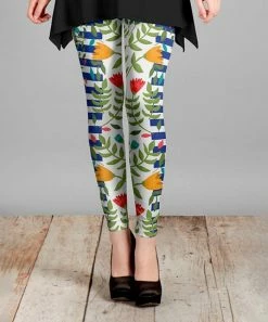 Lily | White & Blue Floral Vine Leggings - Women & Plus