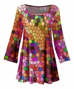 Lily | Pink & Brown Abstract Honeycomb Pleated Scoop-Neck Tunic - Women & Plus