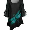 Lily | Black & Teal Dragonfly Triangle-Hem Three-Quarter Sleeve Tunic - Women & Plus