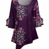 Lily | Purple & Pink Floral Triangle-Hem Three-Quarter Sleeve Tunic - Women & Plus