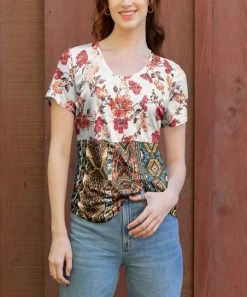 Lily | White & Pink Floral Geometric Short-Sleeve Tunic - Women & Plus