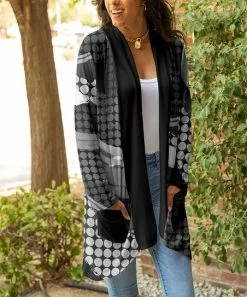 Lily | Black & White Geometric Pocket Open Cardigan - Women & Plus