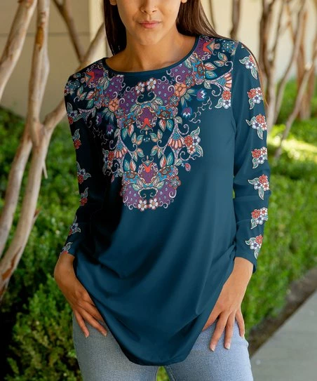 Lily | Navy & Purple Floral Long-Sleeve Tunic - Women & Plus 1 Lily | Navy & Purple Floral Long-Sleeve Tunic - Women & Plus