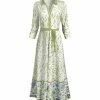 Lily | White & Green Botanical Tie-Waist Maxi Dress - Women & Plus