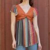 Lily | Orange & Pink Stripe Center-Knot Ruffle Sleeve Tunic - Women & Plus